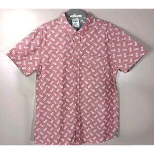 Blue Gear Men Slim Fit Rose Red Grey/ White Pineapples Shortseleeve Shirt Size L
